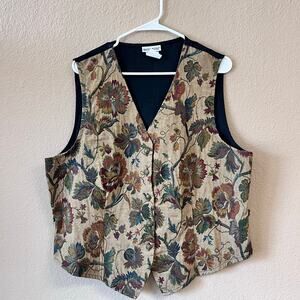 Vintage White Stag floral textured vest size XL